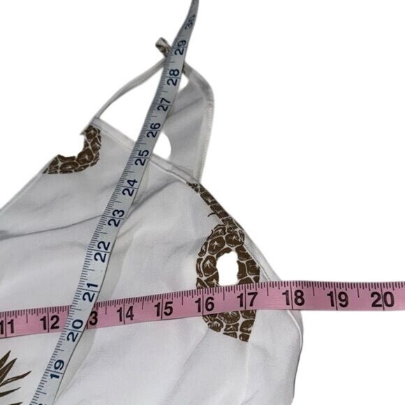 White Pineapple-Print Shein Sleeveless Summer Romper With V-Neck & Adjustable Ti - Picture 6 of 7